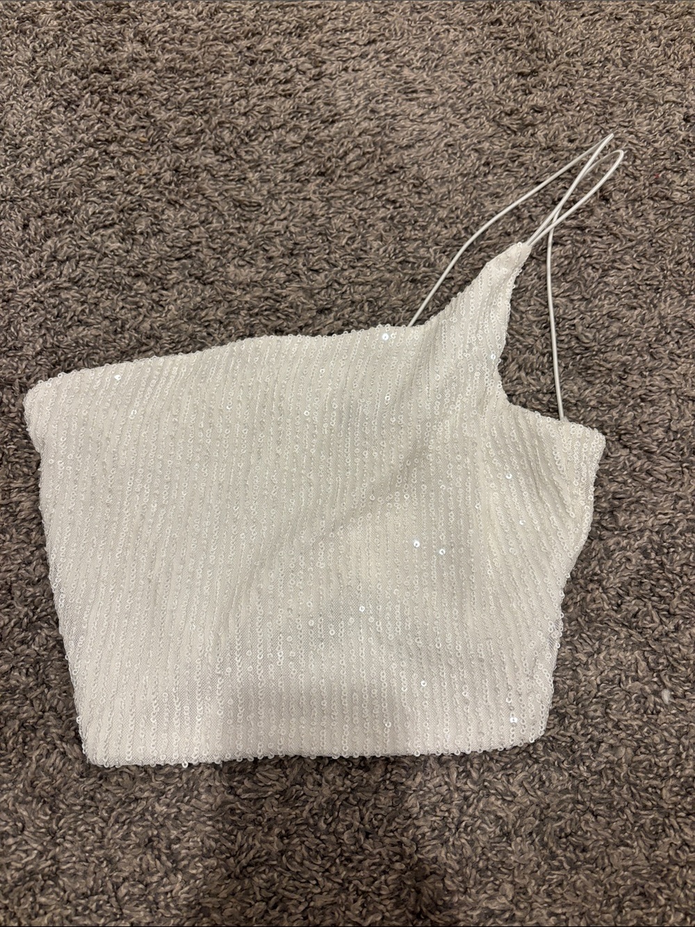 B Darlin White Sequin One-Shoulder Camisole